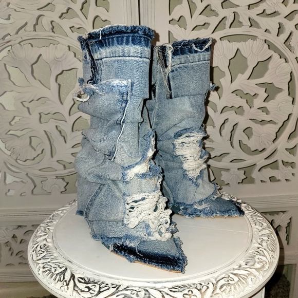 "MISS DEE DEE" Custom Order Denim Boots - Picture 1 of 10